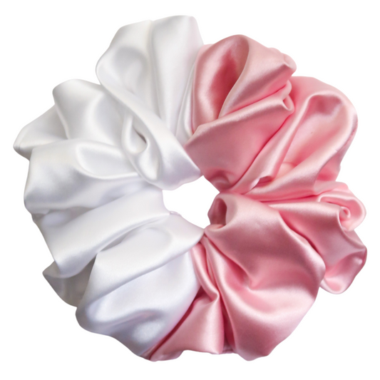 Light Pink + White Satin Scrunchie