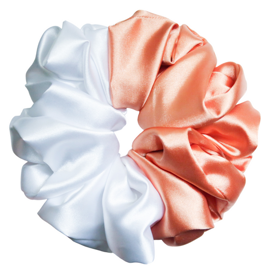 Peach + White Satin Scrunchie
