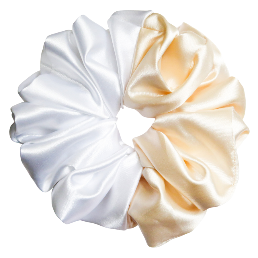 Beige + White Satin Scrunchie