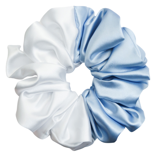 Light Blue + White Satin Scrunchie
