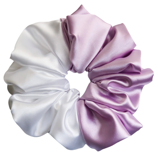 Lavender + White Satin Scrunchie