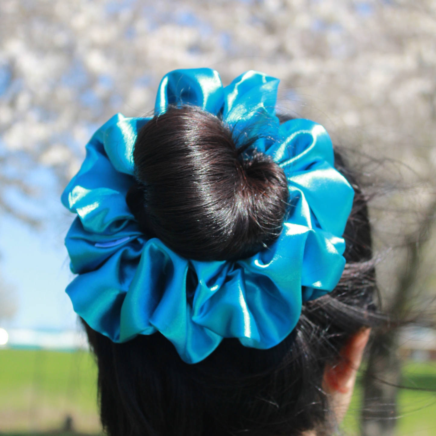 Turquoise Satin Scrunchie