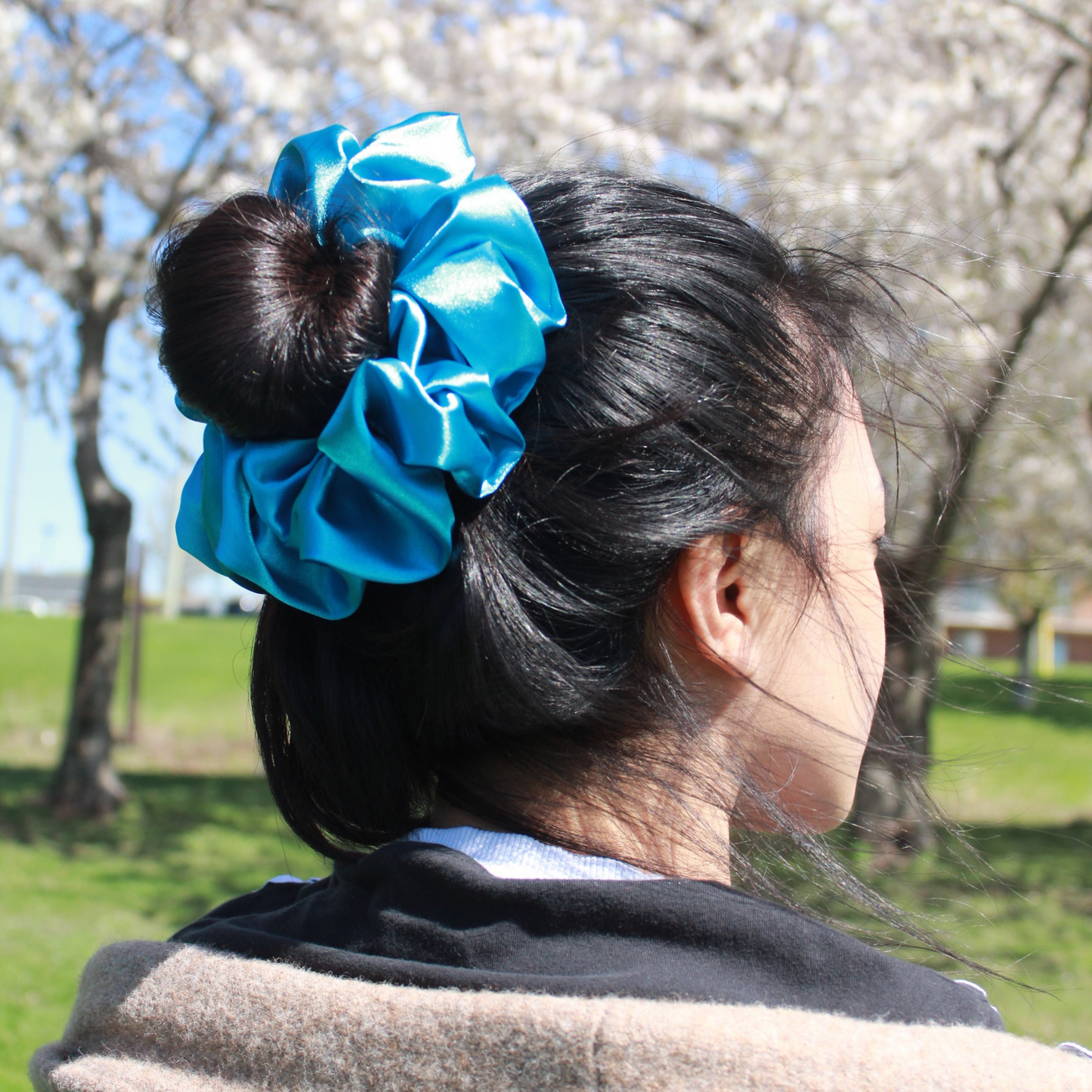 Turquoise Satin Scrunchie