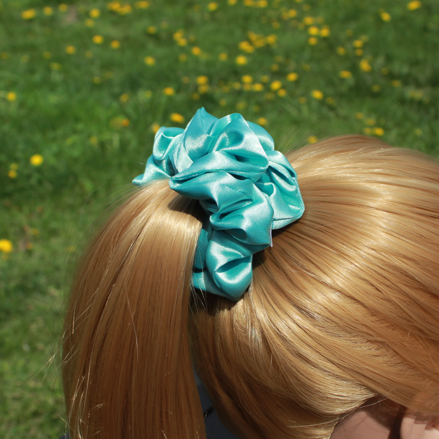 Aqua Blue Satin Scrunchie