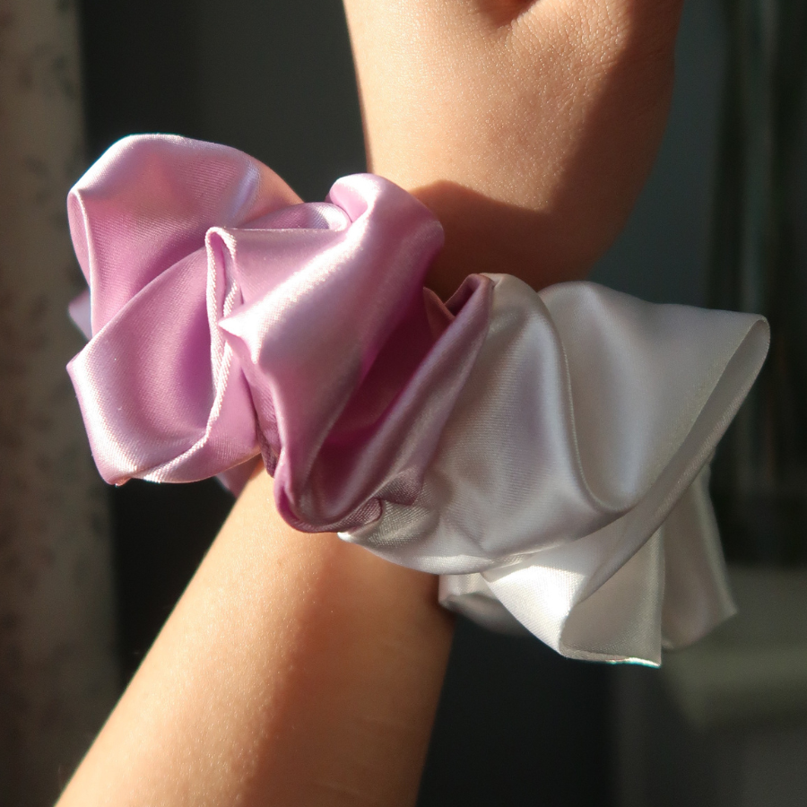 Lavender + White Satin Scrunchie