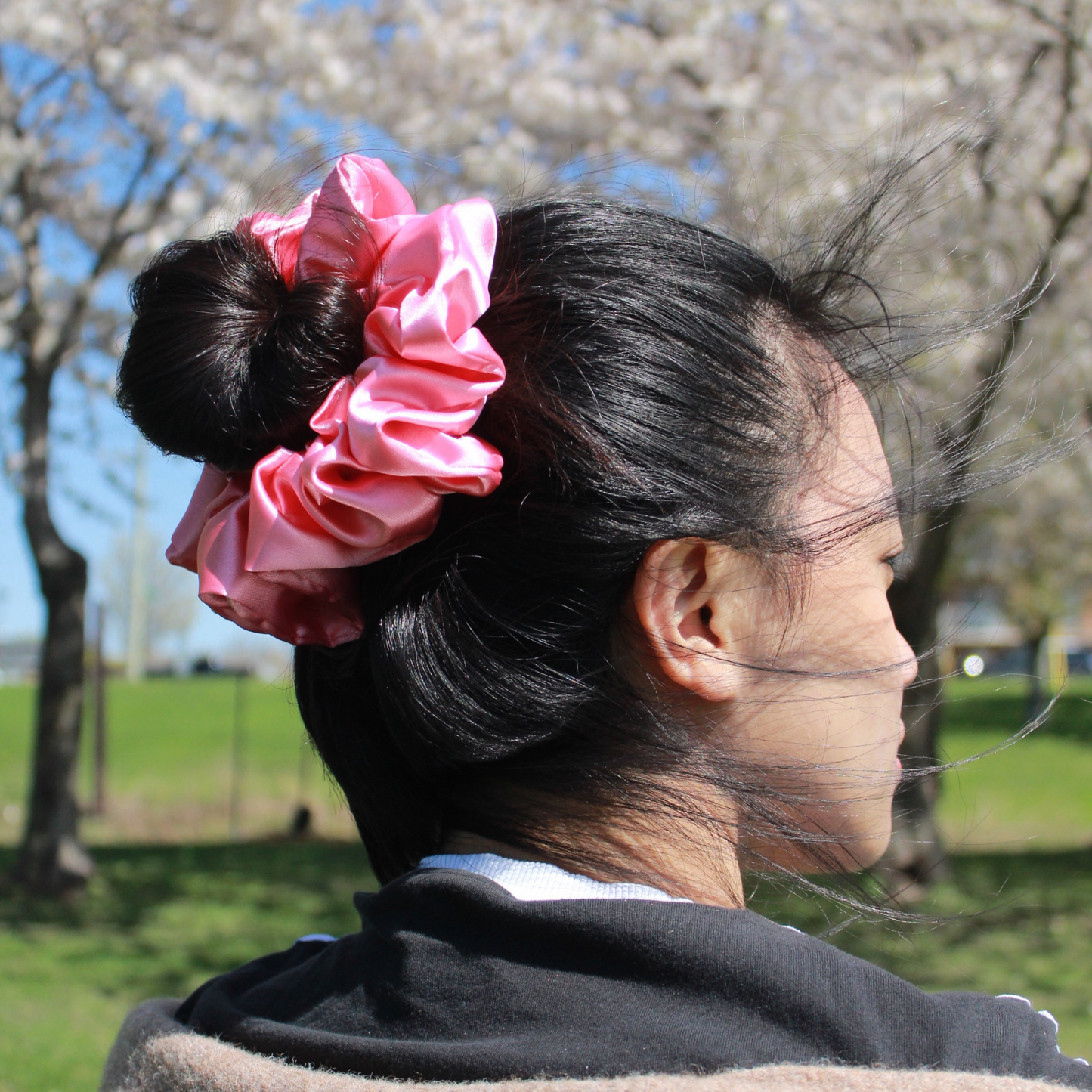 Coral Satin Scrunchie