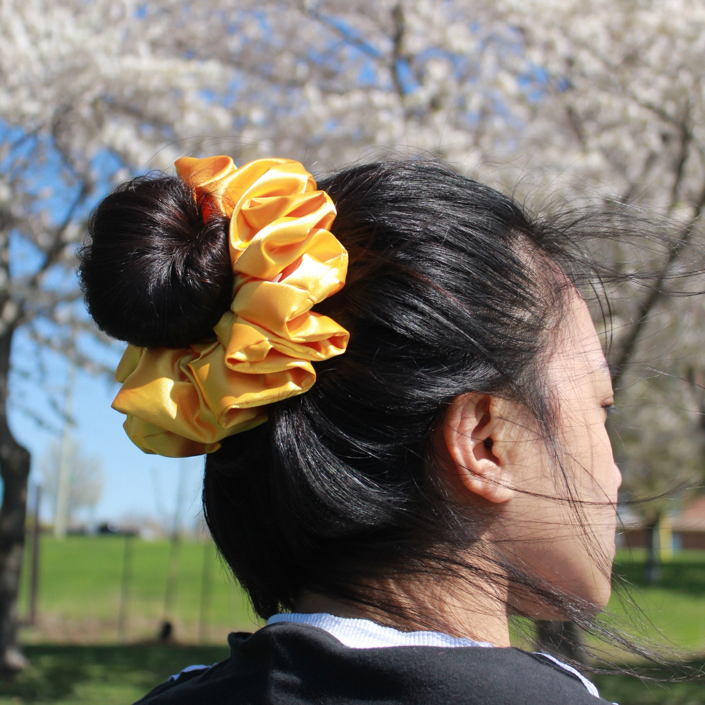 Sunflower Yellow Satin Scrunchie