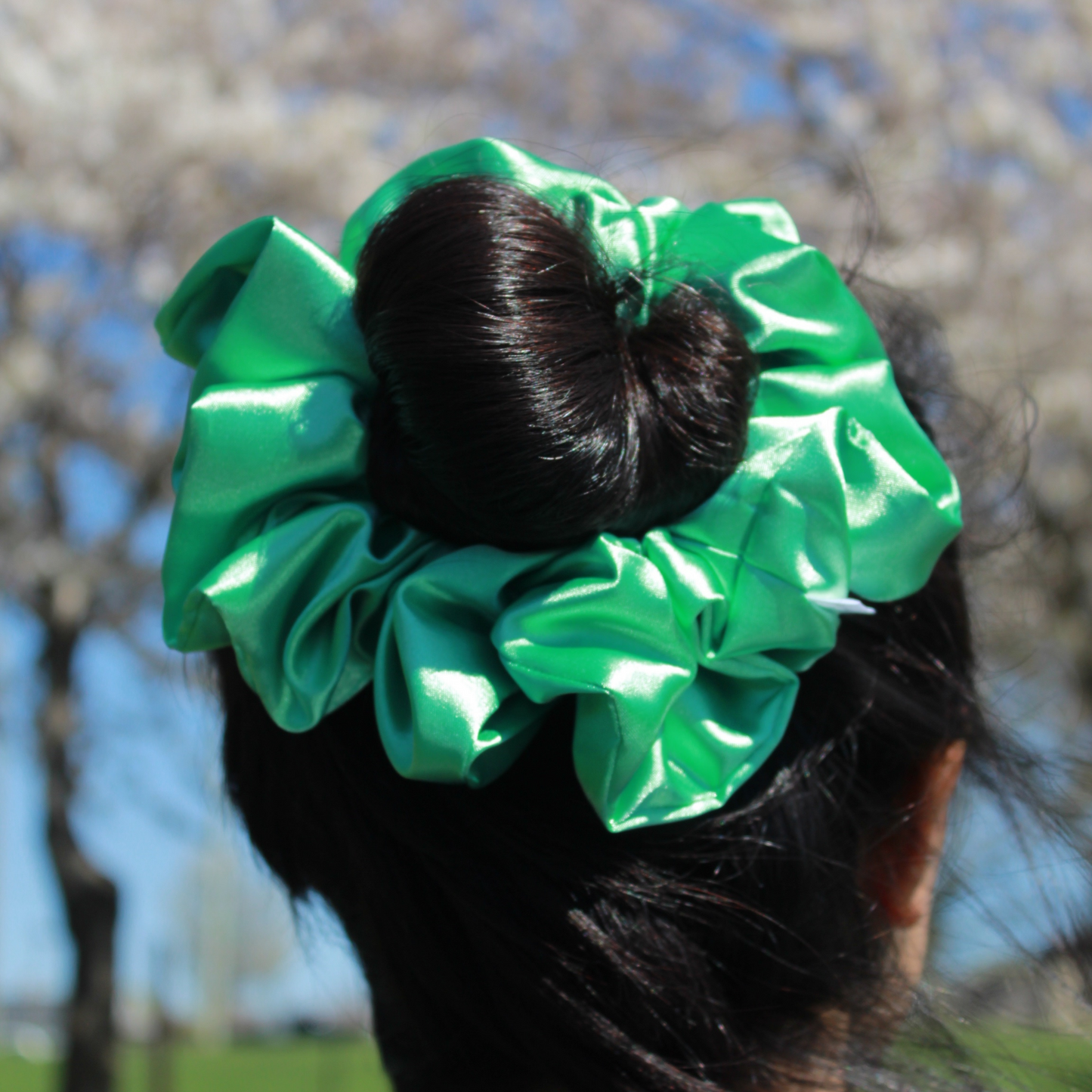 Aqua Green Satin Scrunchie
