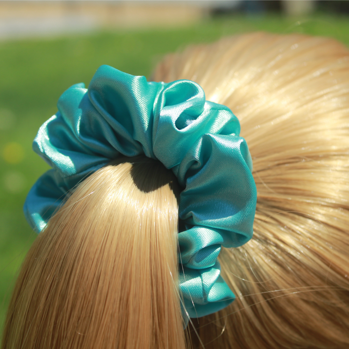 Aqua Blue Satin Scrunchie