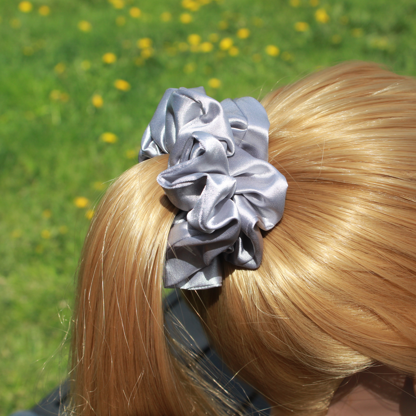 Silver Satin Scrunchie