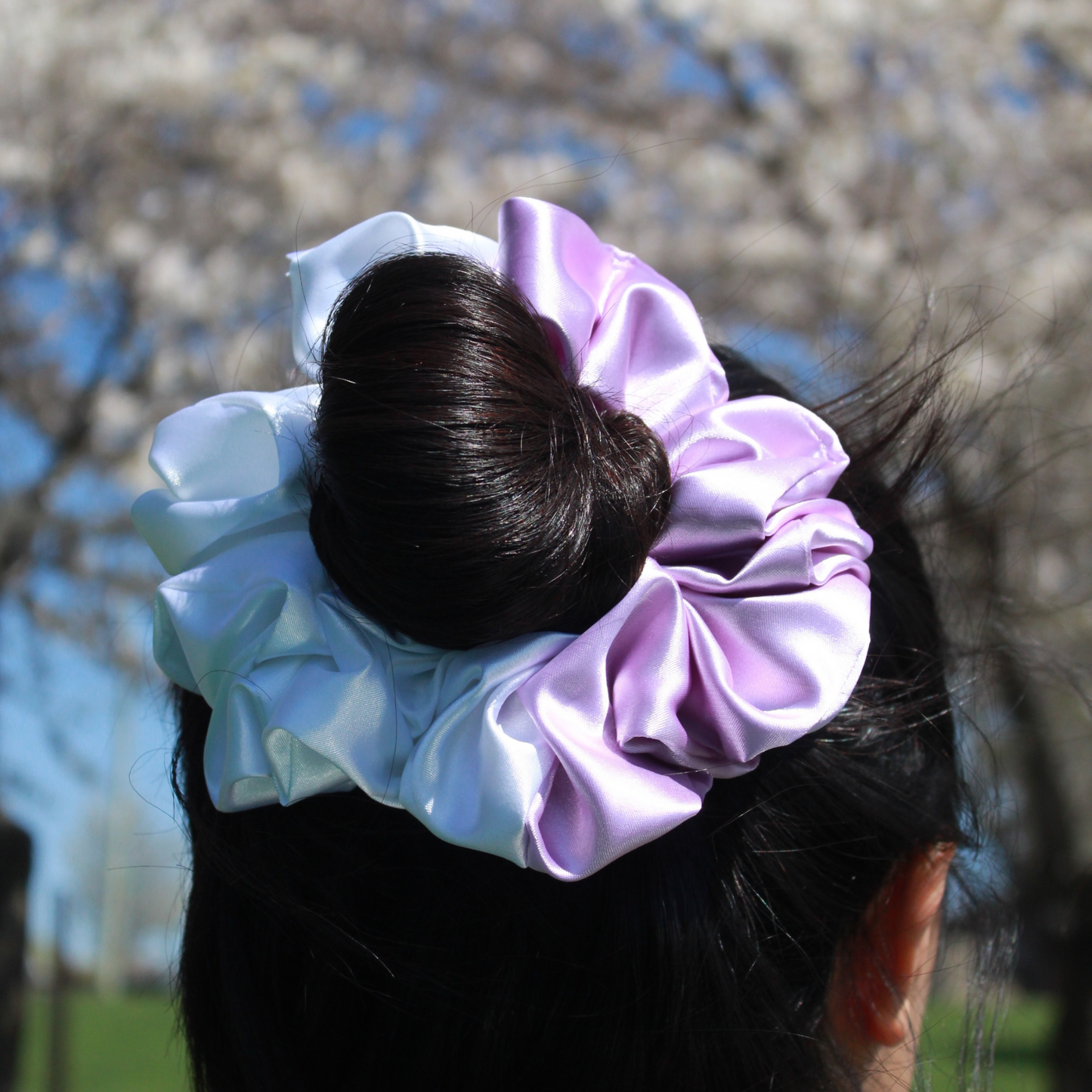 Lavender + White Satin Scrunchie