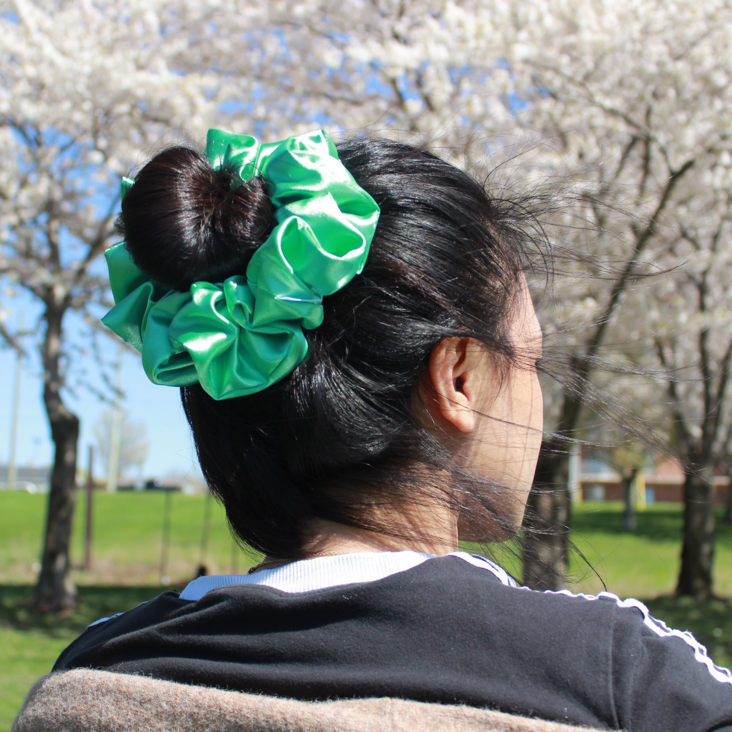 Aqua Green Satin Scrunchie