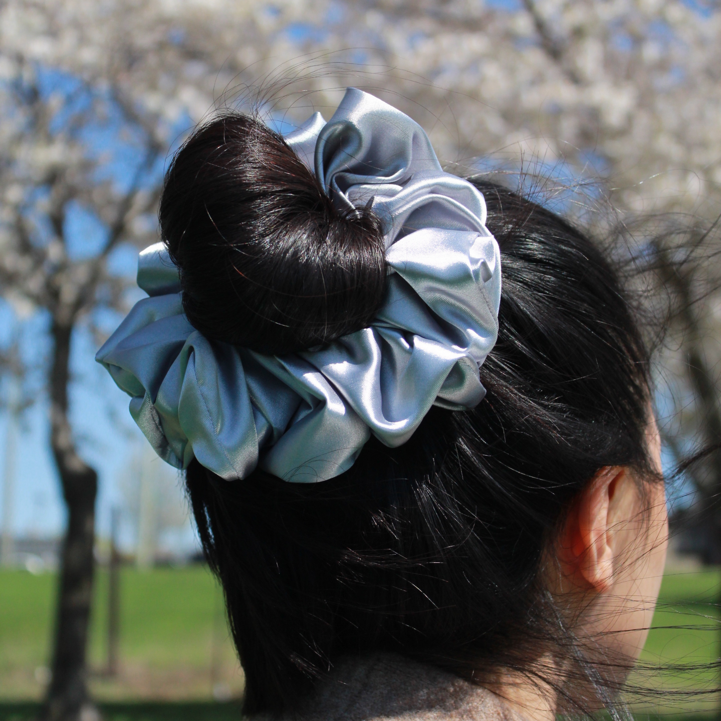 Silver Satin Scrunchie