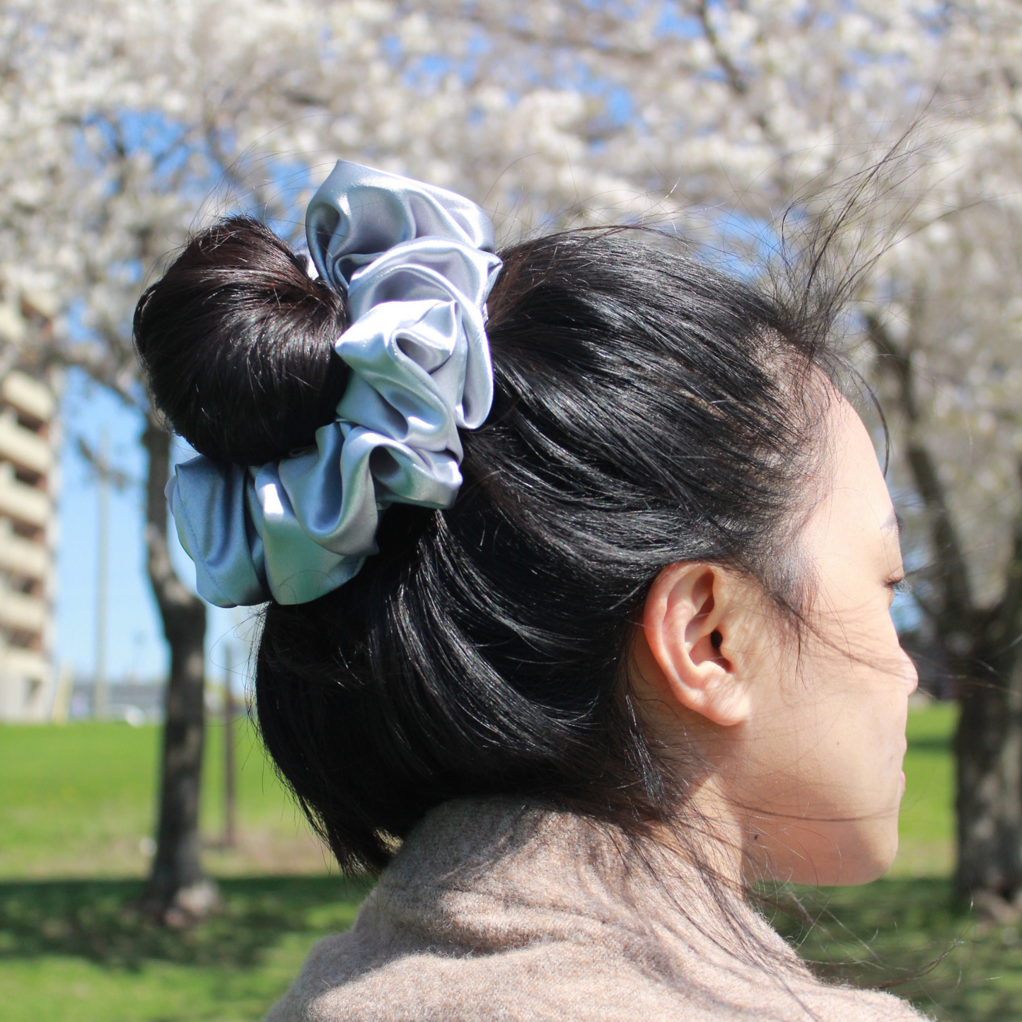 Silver Satin Scrunchie