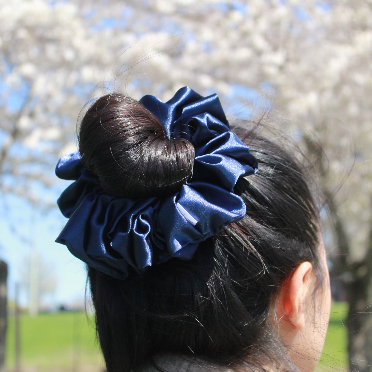 Navy Blue Satin Scrunchie