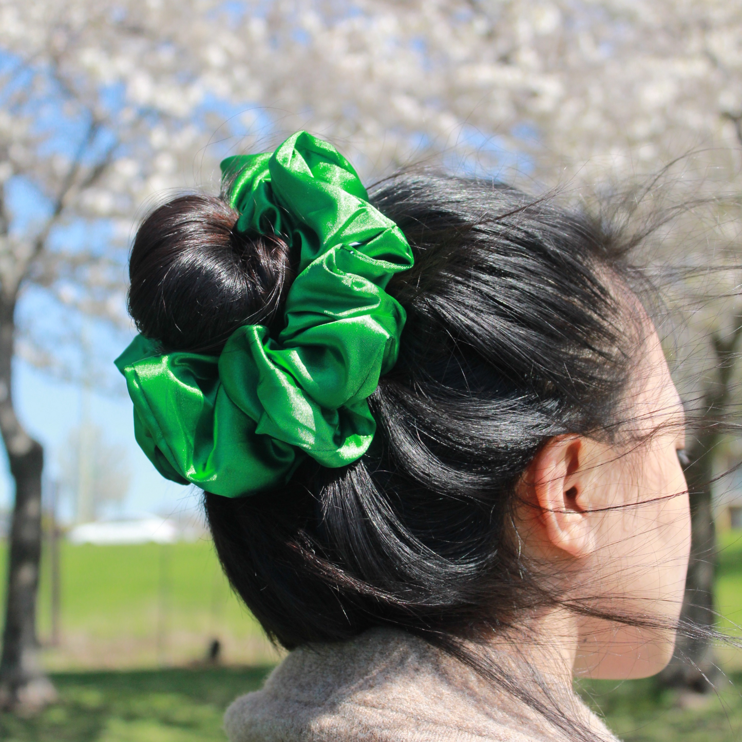 Kelly Green Satin Scrunchie