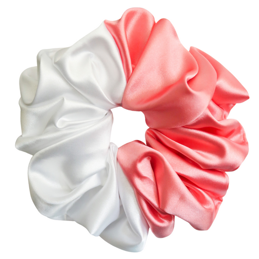 Coral + White Satin Scrunchie