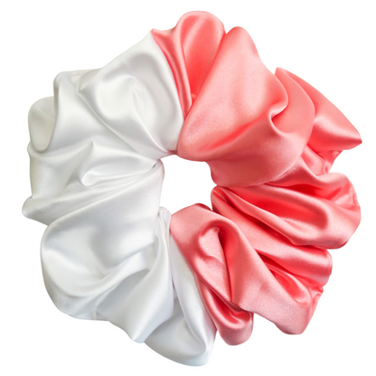 Coral + White Satin Scrunchie