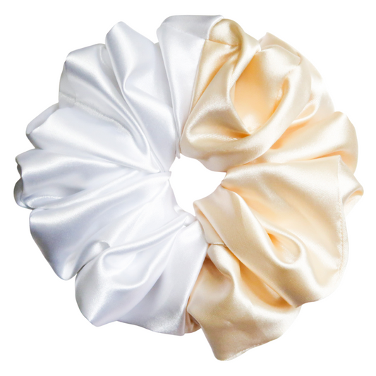 Beige + White Satin Scrunchie