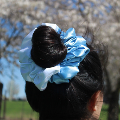 Light Blue + White Satin Scrunchie