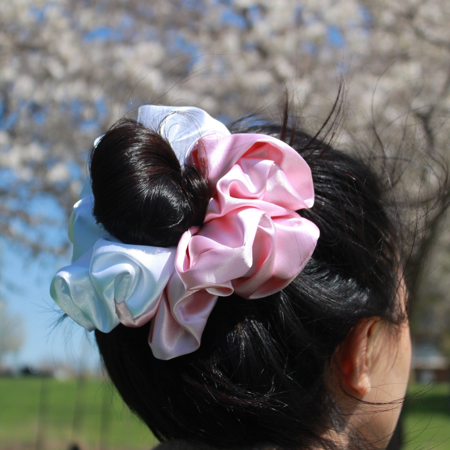 Light Pink + White Satin Scrunchie