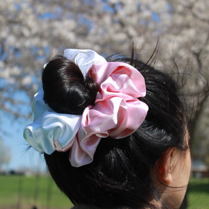Light Pink + White Satin Scrunchie
