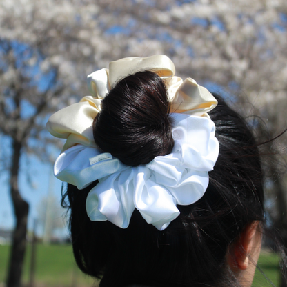 Beige + White Satin Scrunchie