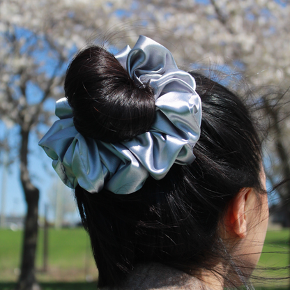 Silver Satin Scrunchie
