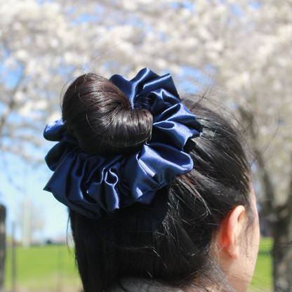 Navy Blue Satin Scrunchie