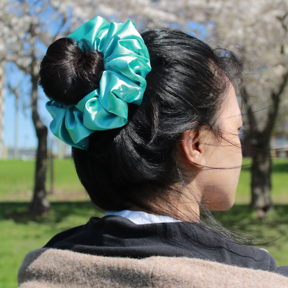 Aqua Blue Satin Scrunchie