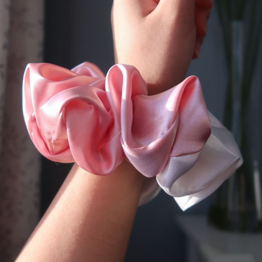 Light Pink + White Satin Scrunchie