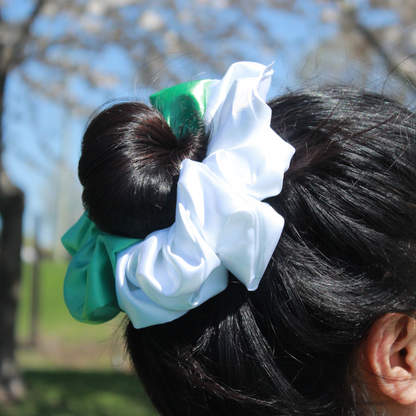 Aqua Green + White Satin Scrunchie